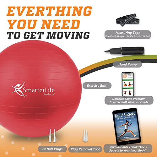 SmarterLife Exercise Ball, Yoga Ball for Gym, Balance, Stability, Pregnancy - color: Red, size: 45 cm