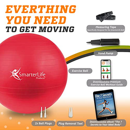 SmarterLife Exercise Ball, Yoga Ball for Gym, Balance, Stability, Pregnancy - color: Red, size: 45 cm