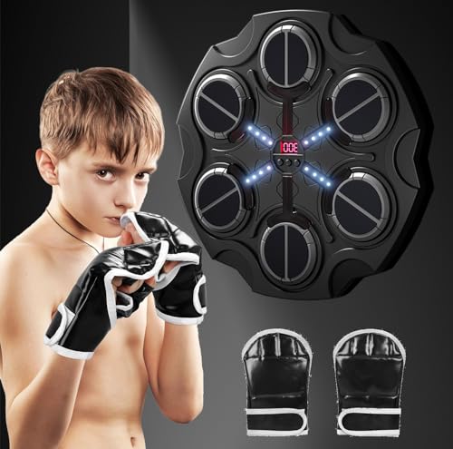 Music Boxing Machine with Smart Scoring, Wall-Mounted Target, Rhythm Lights, 3-Speed Adjustment, and Boxing Gloves – Fitness and Fun Toy for Adults, Boys, and Girls（Black） - size: 6pairs