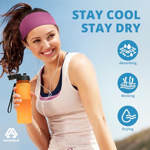 Cooling Headbands for Women, Non-Slip Sweatbands for Women, 4-Pack Elastic Sports Head Bands for Running, Yoga, Gym Workouts, Football