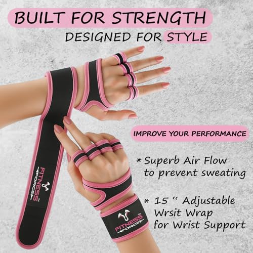 FITNESS FORCE Ventilated Weight Lifting Workout Gloves for Men & Women | Gym Gloves for Men & Women with Built-in Wrist Wraps for Men, Exercise Gloves for Weightlifting, Cycling & Cross Training