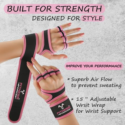 FITNESS FORCE Ventilated Weight Lifting Workout Gloves for Men & Women | Gym Gloves for Men & Women with Built-in Wrist Wraps for Men, Exercise Gloves for Weightlifting, Cycling & Cross Training