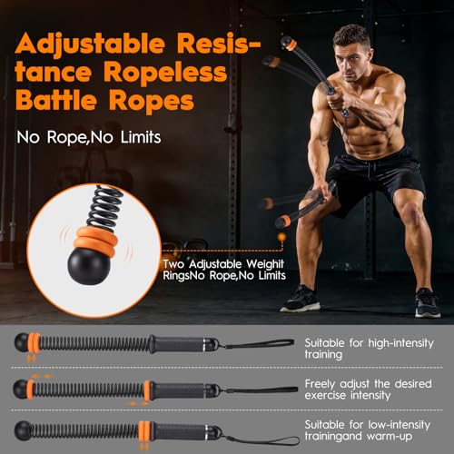 Ropeless Battle Ropes with Weighted Springs, Portable Cordless Battle Ropes for Home Gym, Adjustable Resistance Full-Body Workout Equipment for HIIT, Strength Building, and Low-Impact Aerobic Training