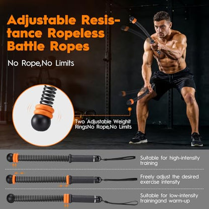 Ropeless Battle Ropes with Weighted Springs, Portable Cordless Battle Ropes for Home Gym, Adjustable Resistance Full-Body Workout Equipment for HIIT, Strength Building, and Low-Impact Aerobic Training