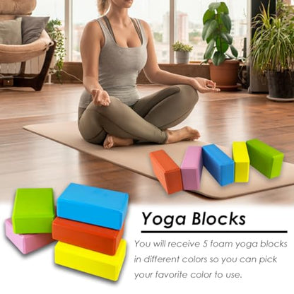 5 Pcs Foam Yoga Blocks,Eva Yoga Blocks Bulk,Colorful Non-Slip and Sturdy Foam Yoga Block for Stretching,Pilates,Men and Women Flexibility Training
