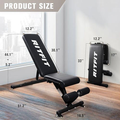 RitFit Adjustable/Foldable Utility Weight Bench for Home Gym - color: Dark Black
