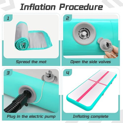 FINCOME Inflatable Gymnastics Mat Tumble Track Air Mats for Home with Pump - color: Green Red, size: 10ft*3.3ft*4inches(3m*1m*0.1m)