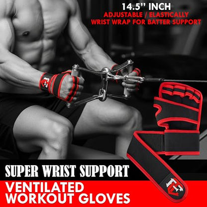 Weight Lifting Gloves with Wrist Wrap Support for Men & Women, Workout Gloves for Gym Training, Full Palm Protection, Anti-Slip Grip, Fitness Gloves for Weightlifting, Pull Ups & Strength Training - size: X-Large