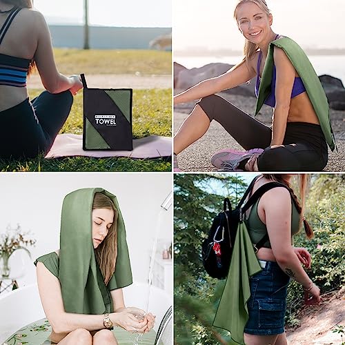 Microfiber Travel Towel, Quick Dry Camping & Gym Towel. Compact - color: Armygreen, size: L:24"×48"