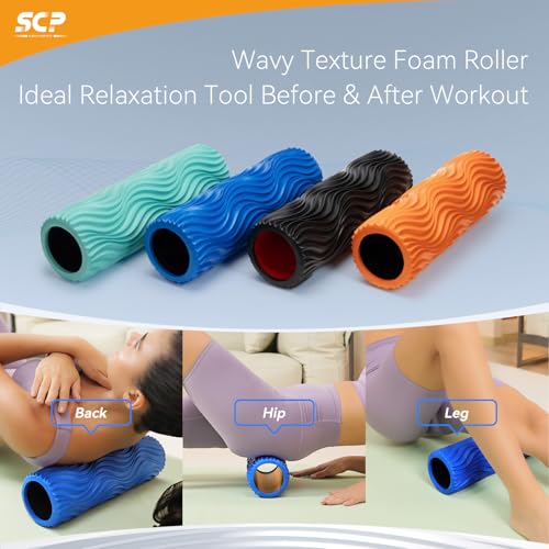 Foam Roller Medium Density Back Roller for Deep Tissue Muscle Massage of The Back and Leg Muscles - Self Myofascial Release of Painful, Wave Textured Muscle Roller, Fitness Roller for Pilates, Yoga - color: Blue