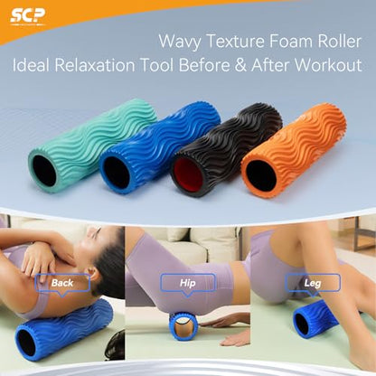 Foam Roller Medium Density Back Roller for Deep Tissue Muscle Massage of The Back and Leg Muscles - Self Myofascial Release of Painful, Wave Textured Muscle Roller, Fitness Roller for Pilates, Yoga - color: Blue