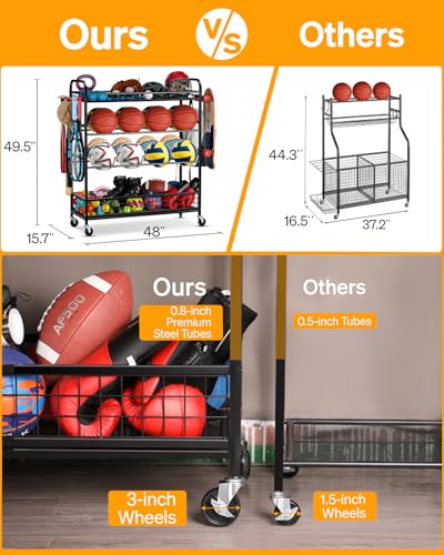 EXTCCT Garage Sports Equipment Organizer - Rolling Ball Storage with Wheels - color: Black