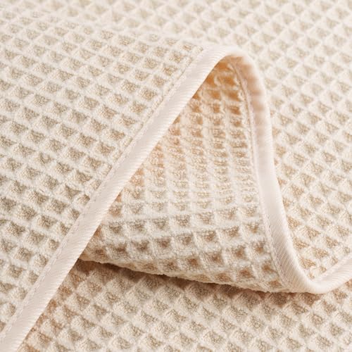 POLYTE 430 GSM Poly Blend Microfiber Quick Dry Waffle Hand Towel, 16x30 in - color: Light Beige