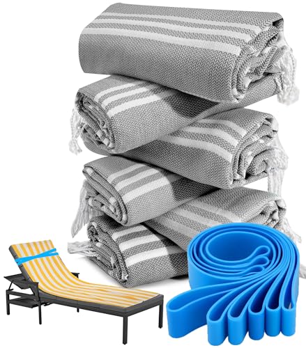 6 Packs Turkish Beach Towel Bathroom Bath Towels Set Bulk Soft Cotton Extra Large Sand Resistant Fast Drying Compact Packable Lightweight Sandrpoof Repellent Anti Repels Foldable Chamois