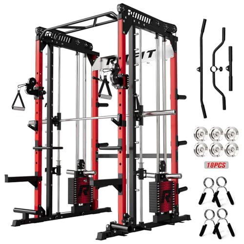 RitFit M1 Pro Smith Machine Cable Crossover Power Cage Home Gym - color: RED, size: M1 PRO (With Weight Stack)