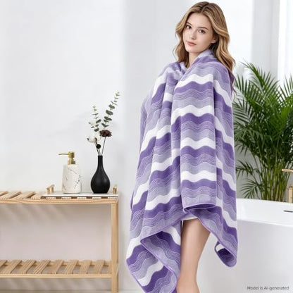 Microfiber Bath Towel 35x70in - Ultra Soft Quick Dry, Lightweight for Gym, Spa, Travel | Hotel Grade & Multi-Use| Single Pack - color: Purple and White Stripe, size: 35*70 Inches