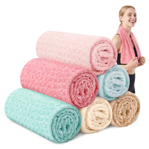 Microfiber Gym Towels for Showering Working Out Quick Dry Negative ions Large Middle Small Sizes Lightweight Gym Towel for Men Women Tennis Sports Towels for Body Hot Yoga Fitness Essentials - color: Pink/Yellow/Blue/Red/Teal/Brown, size: 16 inch X 27 inc