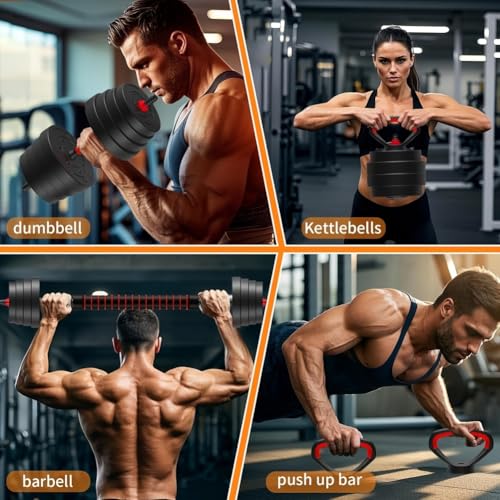 Adjustable Dumbbells,4 in 1 Dumbbells Set Used as Barbell, Kettlebells, Push up Stand, Weight Plate, Fitness Exercises for Home Gym - color: Black+75LBS