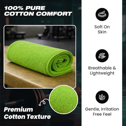 Sports Towel - Double Pack (2 Pieces), 12"x51", Lime Green, 100% Cotton - Oeko-Tex Certified, Very Absorbent and Quick-Drying, for Fitness, Gym and Yoga - color: Neon Green