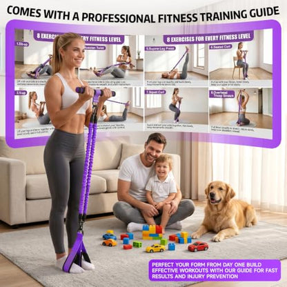Pedal Resistance Band with Handle, 90LBS Adjustable Exercise Band - color: Purple