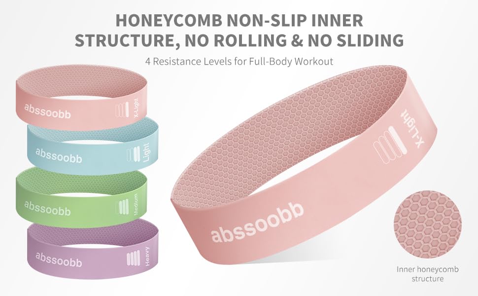 Silicone Resistance Bands for Working Out, 4-Pack Exercise Loop Bands with Honeycomb Non-Slip Grip, 10–50 lb Resistance Levels for Glutes, Legs, Physical Therapy, Pilates & Home Gym