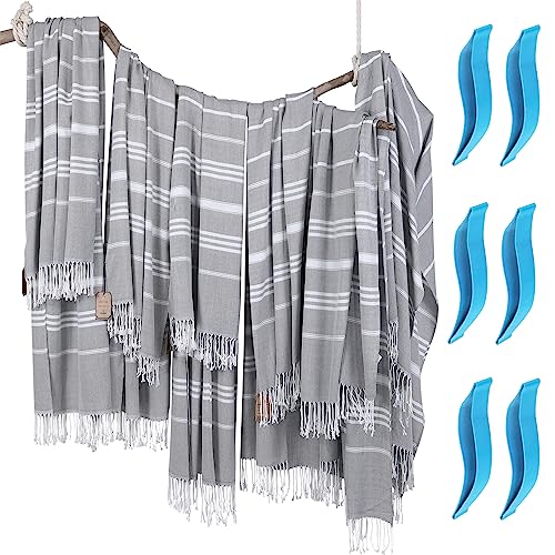 6 Packs Turkish Beach Towel Bathroom Bath Towels Set Bulk Soft Cotton Extra Large Sand Resistant Fast Drying Compact Packable Lightweight Sandrpoof Repellent Anti Repels Foldable Chamois