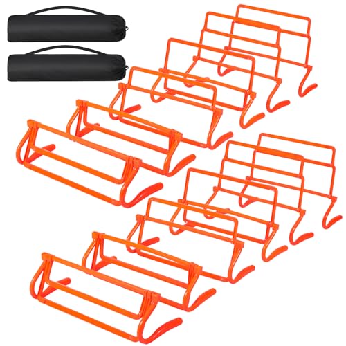 Adjustable Agility Hurdles,4 Height Speed Training Hurdles, Portable Speed Training Equipment with Carry Bag for for Athletes,Kids,Soccer,Basketball - color: Orange 12 Pack