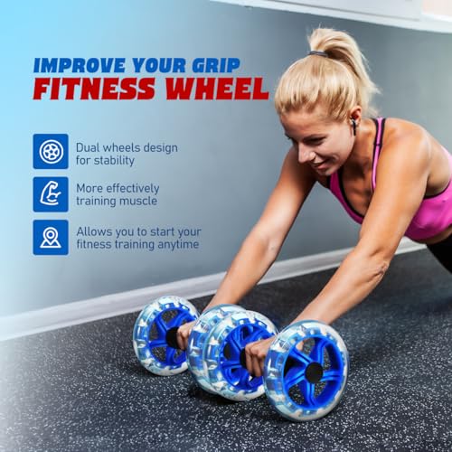 Kisangel 2-Pack Ab Roller Wheel, Dual Abdominal Exercise Equipment for Core Workout, Stable Fitness Training Device with Non-Slip Grip Handles for Home Gym, Blue