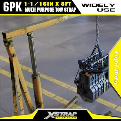 XSTRAP STANDARD 6PK 1" x8' Lift Sling Web Strap/Wear Guard End, 4,000 lbs Break Strength Lifting Straps with 2 Reinforced Loops for Tree Saver Lifting Furniture Appliances Machine