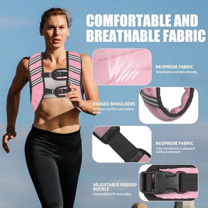 Weighted Vest for Women Men, 6lb/8lb/12lb/16lb/20lb/25lb/30lb Adjustable Weight Vest with Reflective Stripes for Workout, Strength Training, Running, Fitness, Muscle Building, Weight Loss, Rucking Vest With Phone Pouch