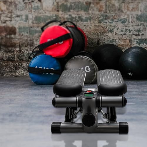 BalanceFrom Mini Stepper Exercise Machine, 300 Pound Weight Capacity – Compact Home Gym Equipment with Resistance Bands, LCD Monitor, Adjustable Height, and Non-Slip Footplates