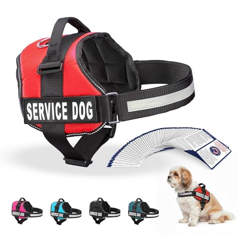 Service Dog Vest Harness - Durable & Adjustable Vest for Dog with Reflective Straps, Removable Patches, 50 ADA Cards, Handle & D-Ring, Travel and Daily Use,Bright Red, Small 19.5"-25"