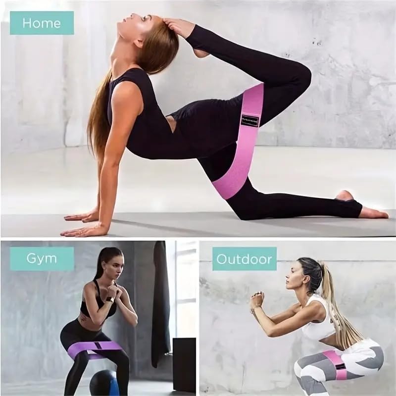 Fabric Resistance Bands for Women & Men, Glute & Leg Exercise Bands for Strength Training & Yoga - color: Pink