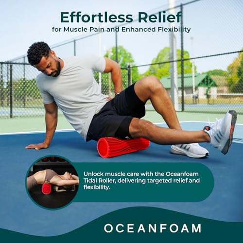 Tidal Roller - Red - Muscle Massage Foam Roller for Back Pain & Stretching - Firm and Ergonomic Wide Wave Textured - Yoga, Athletics, & Wellness - Full Size, 20" x 5" - color: Red