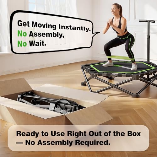 East Mount Foldable Mini Trampoline Indoor, Folding Rebounder Trampoline for Adults with Handles, Exercise Rebounder, Small Trampoline for Adults, for Indoor Garden Workout