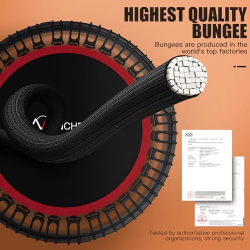 ANCHEER 48" Foldable Rebounder Trampoline for Adults/Kids with Resistance Bands and Bungees, Indoor & Outdoor Mini Trampoline with Bar and Safety Padding - Max Load 450lbs (Deep Red)
