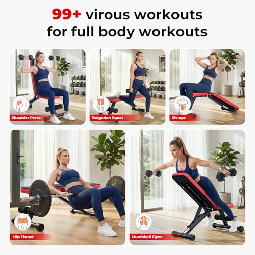 95% Pre-assemble Adjustable Weight Benches for Home Gym, 9 Backpad Positions Workout Bench, 660lb Compact Bench Press for Small Space(1Sec Fast Folding)