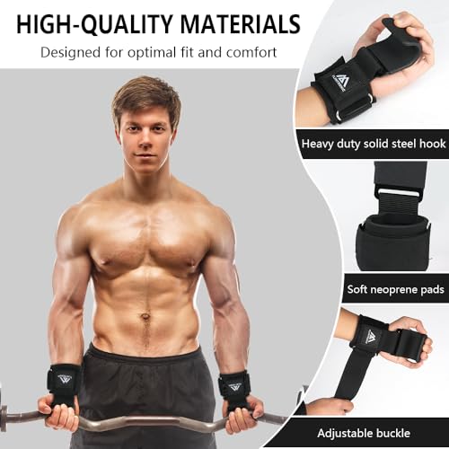 Flintronic Weight Lifting Hooks, Unisex Non-Slip Rubber Coated Grips, 8mm Neoprene Wrist Support, Gym Training, Powerlifting, Deadlift
