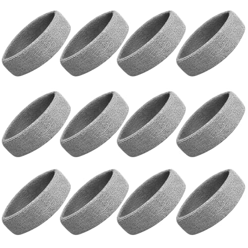 Sweatbands Sport Headbands for Men & Women, 12 Pcs Sweat Head Bands Moisture Wicking Sport Headband Cotton Sweatbands for Basketball, Athletic Exercise, Running - color: Grey 12 pcs