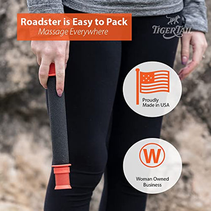 Tiger Tail 11in Massage Stick Portable Roller, Handheld, Deep Tissue Foam Roller for Legs, Neck, Calves, Thighs, Shins & Back, The Roadster 11, Made in USA, Orange Black