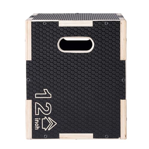 VEVOR 3 in 1 Plyometric Jump Box, Easy-to-Assemble Wood Plyo Box for Jumping Trainers, Home Gym Training and Conditioning - style: 16" x 14" x 12"