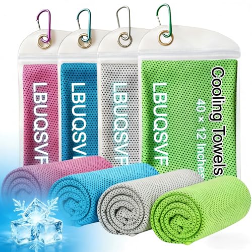4 Pack Cooling Towels 40"x12" for Men & Women, Microfiber Ice Cold Rags for Neck & Face, Soft Breathable Cool Sweat Towel for Hot Weather, Sports, Yoga, Running, Camping, Gym, Workout