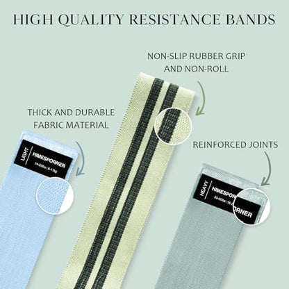 Wide Fabric Resistance Bands for Working Out, 3 Level Non-Slip Exercise Booty Bands for Women & Men Leg and Glutes with Hair Ties and Tape Measure - for Home Gym Workout, Yoga, Pilates