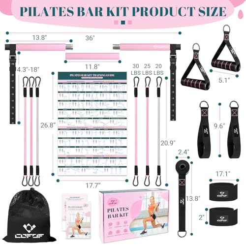 COFOF Pilates Bar Kit with Resistance Bands, Multifunctional Yoga Pilates Bar with Heavy-Duty Metal Adjustment Buckle, Portable Home Gym Pilates Resistance Bar Kit for Women Full Body Workouts