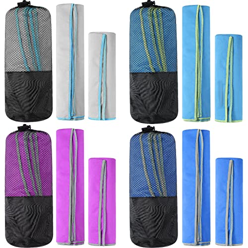 4 Sets Quick Dry Towels 8 Pcs Drying 2 Sizes Microfiber Travel Towel for Camping Beach Hiking Yoga Swim Camping Gym and Travel with Mesh Bag