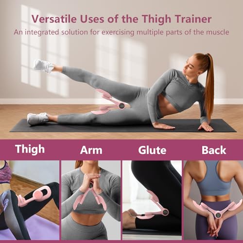 Thigh Trainer for Women, Pelvic Floor Exercise Devices with LED Display, Inner Thigh Exerciser with 20LB Resistance Band, Home Fitness Equipment for Hip, Leg, Arm