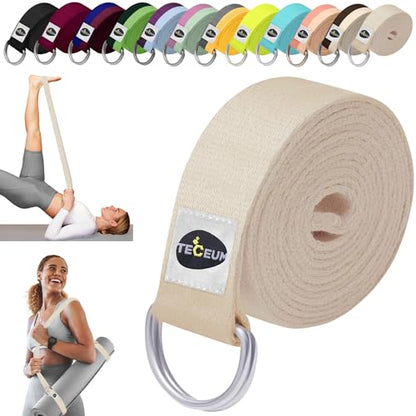 TECEUM 2 IN 1 Yoga & Mat Strap for Stretching – Cotton – 6/8/10 ft - color: Beige, size: 8 ft