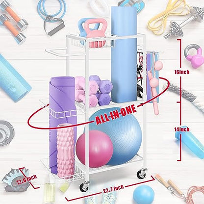 LIANTRAL Yoga Mat Storage Rack - Metal Gym Organizer for Yoga Mats, Foam Rollers & Fitness Equipment, Space Saving Workout Equipment Storage Rack for Home Exercise and Fitness Gear