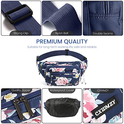 CXWMZY Fanny Packs For Women & Men Waist Pack Hip Bum Bag with Multi-Pockets Large Capacity Waterproof Casual Bum Bag for Disney Traveling Casual Cycling Running Hiking - color: Blue_Flower