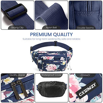 CXWMZY Fanny Packs For Women & Men Waist Pack Hip Bum Bag with Multi-Pockets Large Capacity Waterproof Casual Bum Bag for Disney Traveling Casual Cycling Running Hiking - color: Blue_Flower